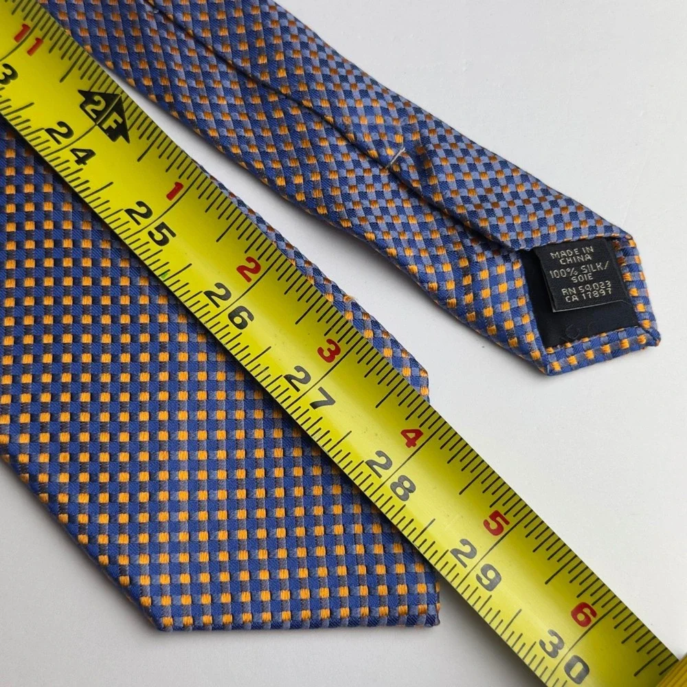 Banana Republic Mens Blue Orange Geometric Woven 100% Silk Necktie Classic